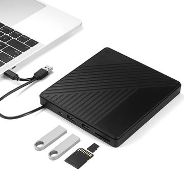 005 Unitate optică externă USB-C/USB cu cititor de carduri SD/TF - redare și inscripționare CD/DVD