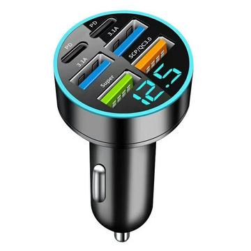 Încărcător auto rapid cu 6 porturi 100W PD/QC3.0 - 2x USB-C, 4x USB-A - Negru