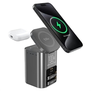 Stație de încărcare de birou GaN de 100W cu încărcare wireless de 25W, 2 cabluri USB-C - negru
