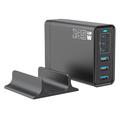 Încărcător de birou GaN 135W / Stație de încărcare de mare viteză cu 6 porturi - 3x USB-C, 3x USB-A - Negru