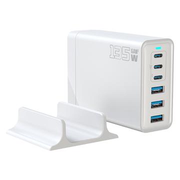 Încărcător de birou GaN 135W / Stație de încărcare de mare viteză cu 6 porturi - 3x USB-C, 3x USB-A