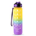 Sticlă de apă sportivă de 1L cu marker de timp de timp de apă Jug de apă, rezistent la scurgeri de apă pentru birou, școală, camping (fără BPA) - galben/violet