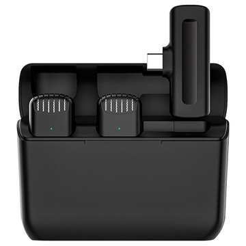 Set Microfoane Wireless 2.4GHz Lavalieră cu Carcasă Încărcare - USB-C - Negru