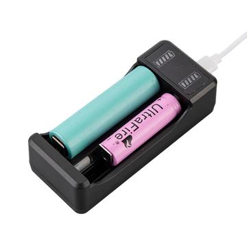 Încărcător USB pentru baterii Li-ion inteligente cu 2 sloturi - 3.7V/4.2V - negru