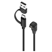 Cablu de încărcare 2-în-1 USB-C/USB-A, împletit și cu capăt înclinat, pentru ceasuri inteligente Garmin - 1m
