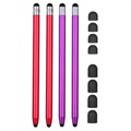 Stylus Pen Capacitiv Universal 2-în-1 - 4 Buc. - Roșu / Violet