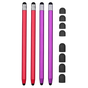 Stylus Pen Capacitiv Universal 2-în-1 - 4 Buc. - Roșu / Violet