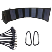 Încărcător solar pliabil cu două porturi USB de 20W și cablu de încărcare 10 în 1 - Negru