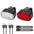 Set de lumini pentru biciclete reincarcabile prin USB, fata spate, cu LED-uri pentru biciclete, far USB, faruri pentru biciclete - Set rosu+alb - 2 buc.