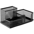 Organizator de birou cu 3 compartimente din plasă metalică - negru