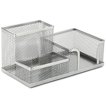 Organizator de birou cu 3 compartimente din plasă metalică - argintiu