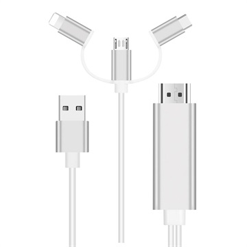 Cablu HDMI 3-în-1 - Lightning, Tip-C, MicroUSB