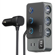 Încărcător auto cu încărcare rapidă 3 în 1 PD 35W - Adaptor pentru brichetă 120W și 5 porturi USB - negru