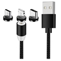 Cablu Magnetic LED 3-în-1 - Lightning, USB-C, MicroUSB - 1m