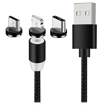 Cablu Magnetic LED 3-în-1 - Lightning, USB-C, MicroUSB - 1m - negru