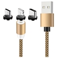 Cablu Magnetic LED 3-în-1 - Lightning, USB-C, MicroUSB - 1m - Auriu