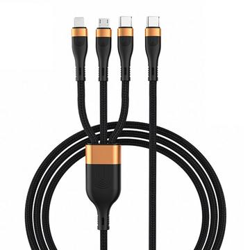 Cablu de încărcare USB-C 3 în 1 - Micro USB, USB-C și Lightning - 1.2m - auriu / negru