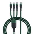 Cablu de încărcare USB-C 3 în 1 - Micro USB, USB-C și Lightning - 1.2m - Verde / Negru