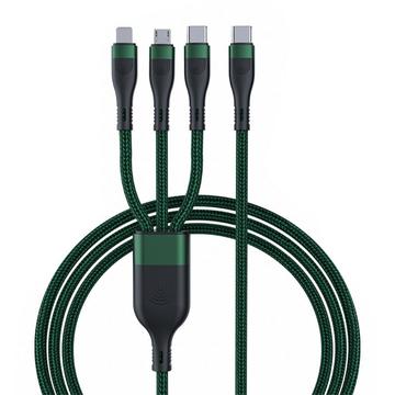 Cablu de încărcare USB-C 3 în 1 - Micro USB, USB-C și Lightning - 1.2m - Verde / Negru