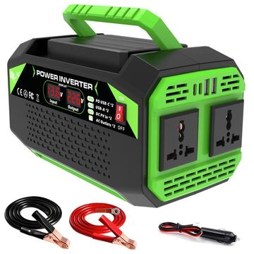 Invertor de putere auto 300W - 12V DC/220V AC - Negru / Verde