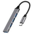 Hub USB-C 4 în 1 cu 1x USB 3.0 + 3x USB 2.0 - Gri