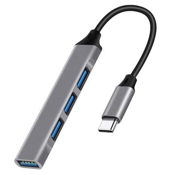 Hub USB-C 4 în 1 cu 1x USB 3.0 + 3x USB 2.0 - Gri
