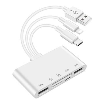 Hub USB OTG 5 în 1 / cititor de carduri cu porturi Lightning, USB-C, USB-A