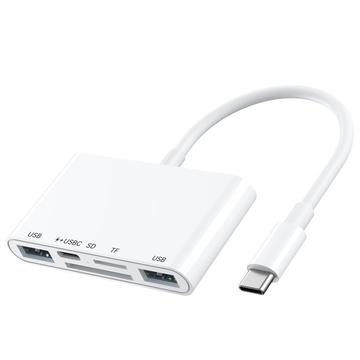 Hub USB-C 5 în 1 / cititor de carduri pentru iPhone, MacBook, dispozitive USB-C - alb