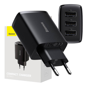 Baseus Compact Quick Charger CCXJ020101, 3x USB, 17W - Negru