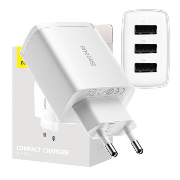 Baseus Compact Quick Charger CCXJ020102, 3x USB, 17W - Alb