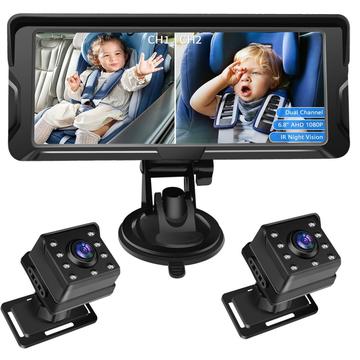 Monitor auto pentru copii de 6.8" cu două camere HD 1080P cu rotație 360