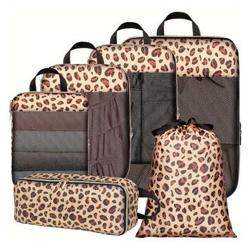 Set organizator de călătorie 6 piese cu imprimeu leopard