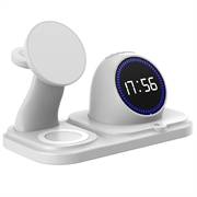 Încărcător wireless 6-în-1 de 15W cu ceas digital pentru iPhone, Apple Watch și AirPods - Alb