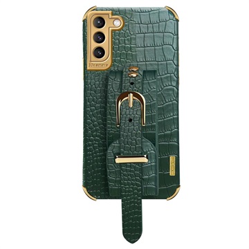 Husă cu Curea de Mână Samsung Galaxy S21 5G - 6D Crocodile - Verde