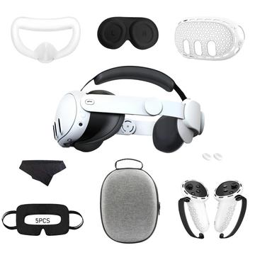 Kit de accesorii din 9 piese pentru Meta Quest 3: curea pentru cap, husă de depozitare EVA, huse pentru mânere din silicon și multe altele