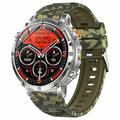 Ceas inteligent AK122 de 1.7" - Apeluri prin Bluetooth, ritm cardiac, SpO2, IP68 - Camuflaj verde