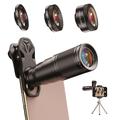 APEXEL Phone Camera Camera Lens Kit, 22X Telephoto Lens + 120° Wide Angle Lens + 25X Macro Lens + 205° Fish Eye Lens