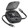 Set de cabluri retractabile USB-C Acefast Travel J3 de 60W cu suport pentru telefon - Negru
