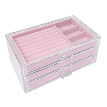 Cutie de bijuterii acrilică cu 3 sertare - roz