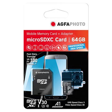 Card de memorie AgfaPhoto Professional MicroSDXC de mare viteză 10616 - 64 GB