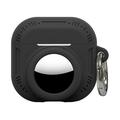 Husă din silicon 2-în-1 pentru AirPods 5/4/AirTag cu carabină – Negru
