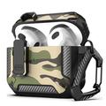 Husă rezistentă la șocuri AirPods 4 cu model camuflaj și carabină - Verde camuflaj