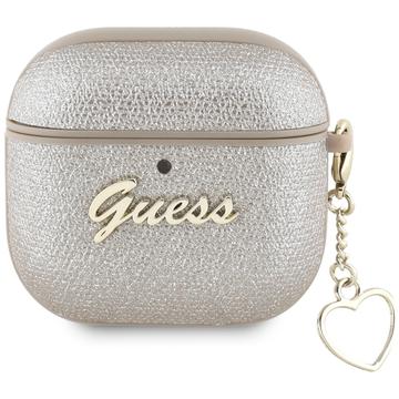 Husă AirPods 4 Guess Metallic Script Charm - Aur