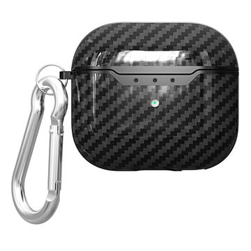 Husă TPU cu Carabinieră AirPods 4 - Fibră De Carbon - Negru