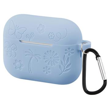 AirPods Pro 3 Carcasă din silicon lichid cu model floral și carabină - Albastru Deschis