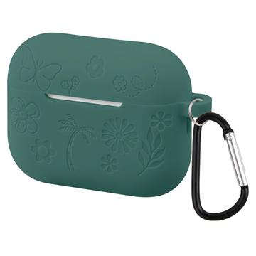 AirPods Pro 3 Carcasă din silicon lichid cu model floral și carabină - verde închis