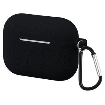 AirPods Pro 3 Carcasă din silicon lichid cu model floral și carabină - Negru