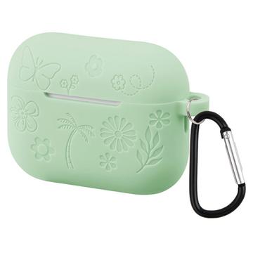 AirPods Pro 3 Carcasă din silicon lichid cu model floral și carabină - verde
