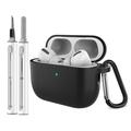 Carcasă din silicon pentru AirPods Pro 3 cu carabină și stilou de curățare - negru