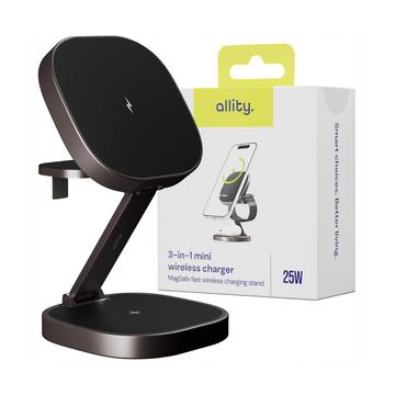 Allity AWC-220-25WMS Încărcător wireless 3 în 1 25W - compatibil MagSafe - Graphite